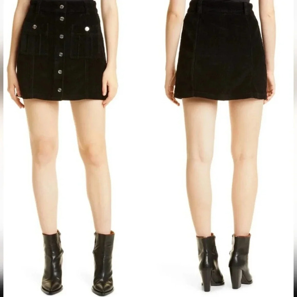 BA&SH Dora Lady Skirt Corduroy Cotton Blend Button Front Mini Black Skirt(8) - Picture 7 of 12